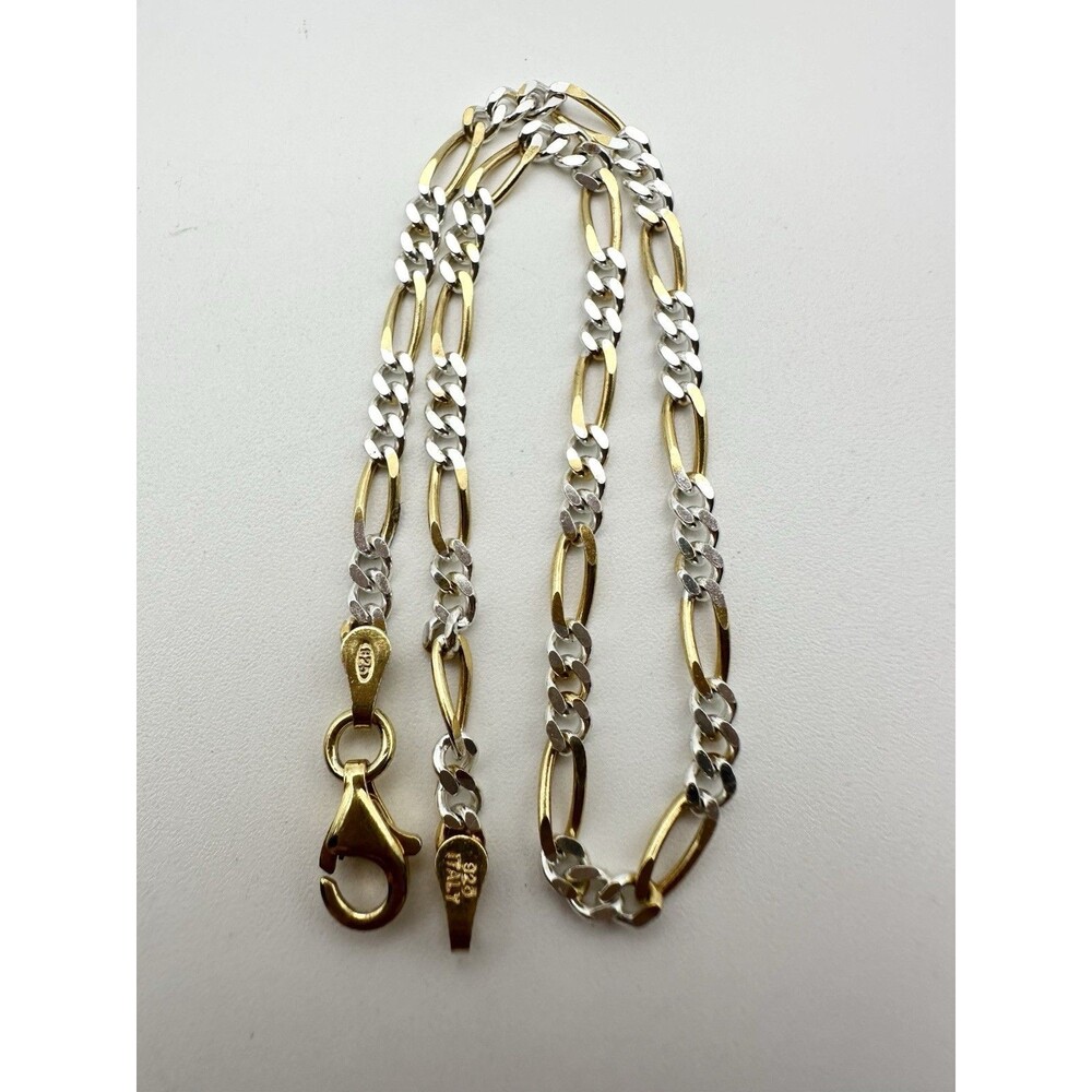 925 Italy Sterling Silver Gold Two Tone Figaro Chain Bracelet 9” 2.8mm Wide
